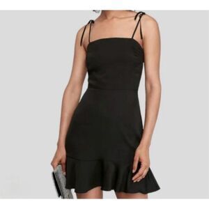 Express  Women's Black Tie Shoulder Ruffle Hem Satin Mini Cocktail Dress Size M